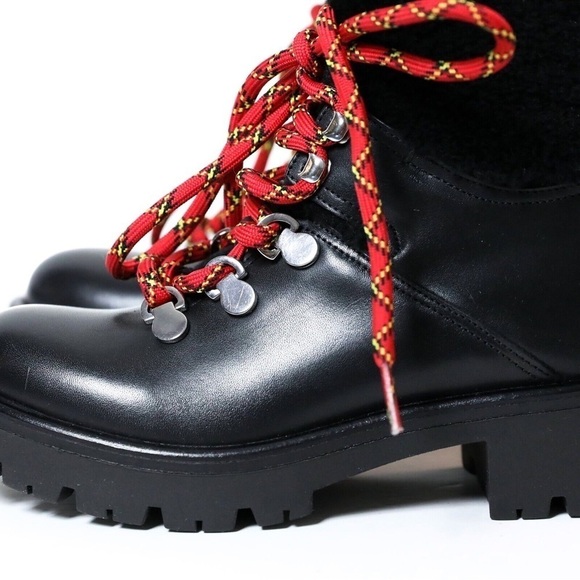 New Aquatalia Jamie leather shearling ankle boots block heel red laces shoes 5.5 - Picture 6 of 9